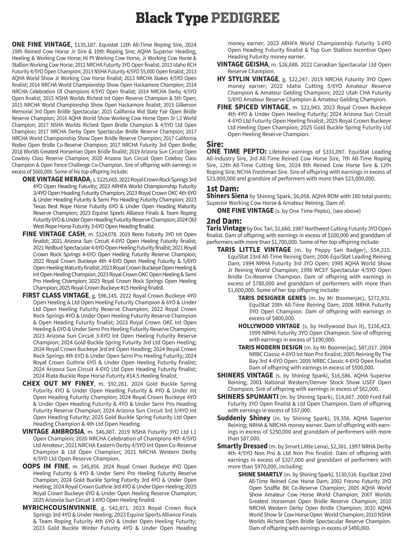 Black Type Pedigree 2026